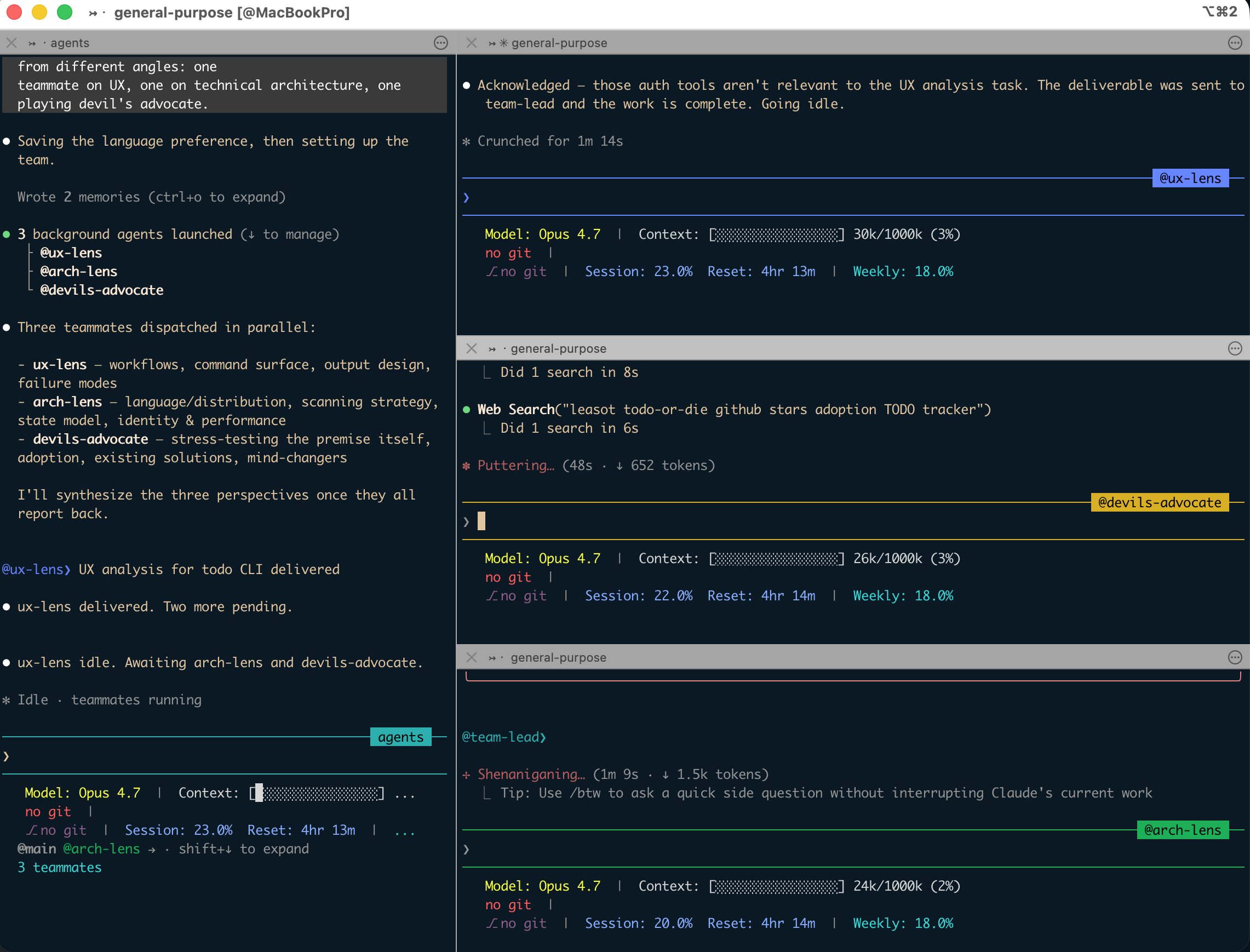 Agent team teammates opened as separate split panes inside iTerm2 after launching with tmux -CC