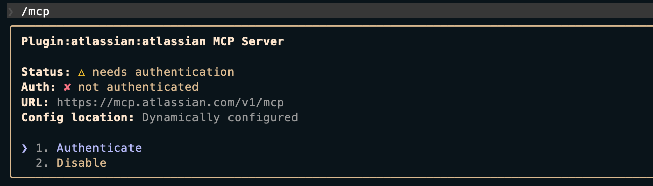 Atlassian MCP server CLI auth screen